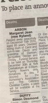 Mom obituary York Press Monday 20th December 2010