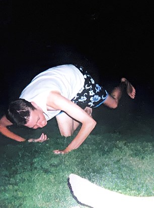 The aftermath of trying to jump over his own leg. Circa 2001