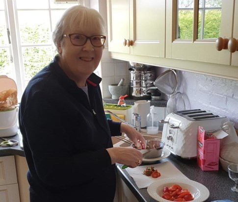 Mum in her kitchen preparing strawbs