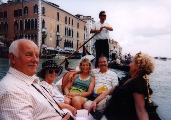 On a gondola in Venice..we got the prime seats. 