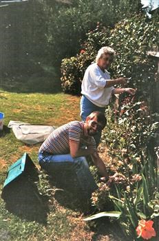 Mike and his Mum Rose, doing the gardening at Mike and Sue's first house