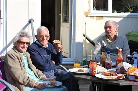 Mike enjoying a bbq at home with his Mum Rose and Father-in-law Fred in July 2009