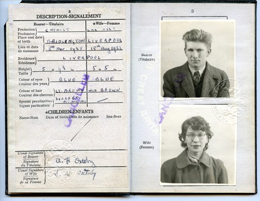Sheila and Allan's 1953 passport. Issued at their wedding