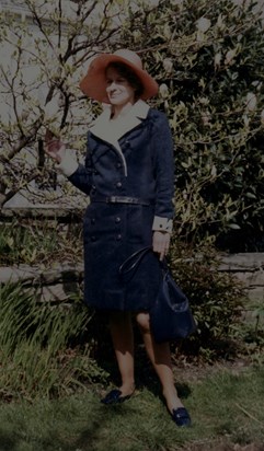 Sheila in her own make Dior coat dress.  approx.1968
