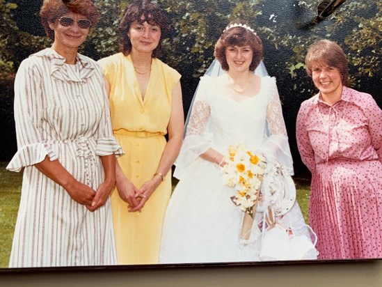 Sheila with Lynda Liz and Dr Flower at Liz’s wedding 1982