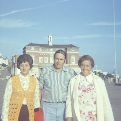 Sheila with her husband Pat and her mum, probably on Hayling Island.