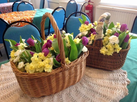Yvonne provided spring flowers for the Coffee Morning, 2019