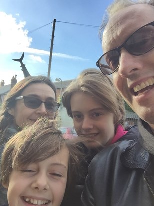 Family selfie with the Headington Shark standing in for Kirsty