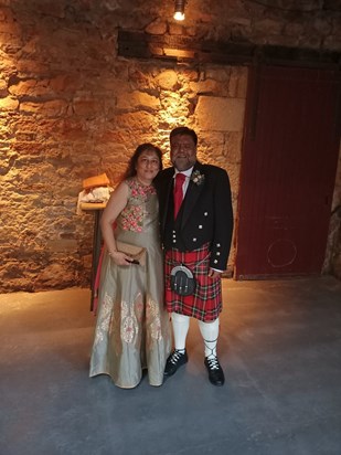 Sarita and Jay, at Ricky's Wedding in St. Andrews, Scotland