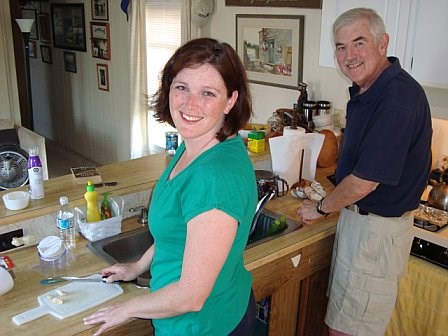Carrie and Ernie work on Clams Casino at Montauk.