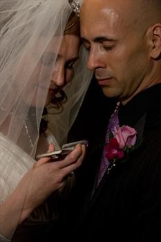 Getting Ernie's blessing by cell phone 1 minute after becoming husband and wife.
