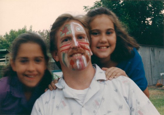Painting Dad's face for 4th of July 1989