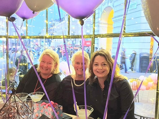 Sue's Leaving Do from NHS England, with Caroline & Emily. Cocktails in Piccadilly Circus, March 2019.