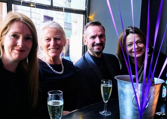 Bubbles and balloons in London! Celebrations for Sue's Leaving Do from the NHS, with Sue, Andrew and Emily, March 2019. 