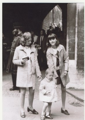 Marian and Kay in London, aged 16, with our cousin Annie Roy.