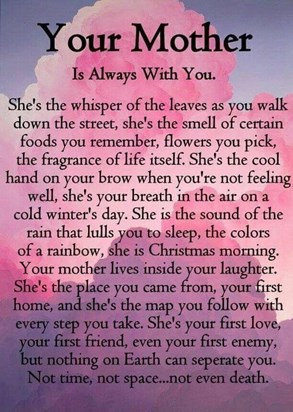 Your beloved mum is always with you. She's lives on in you.