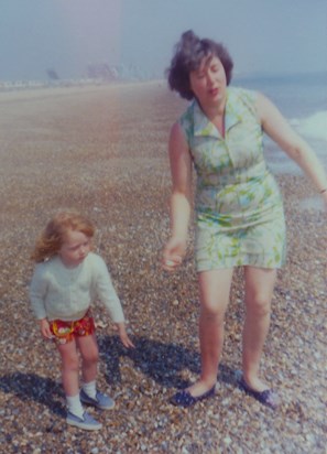 Mom and me skimming stones