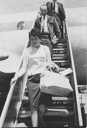 Mom arriving at Barcelona Airport circa 1970