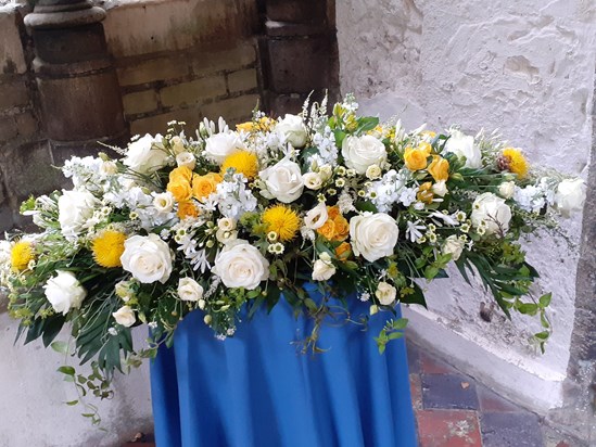 Nancy's flowers in the church porch 