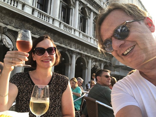 Enjoying a drink in St Marks Square!