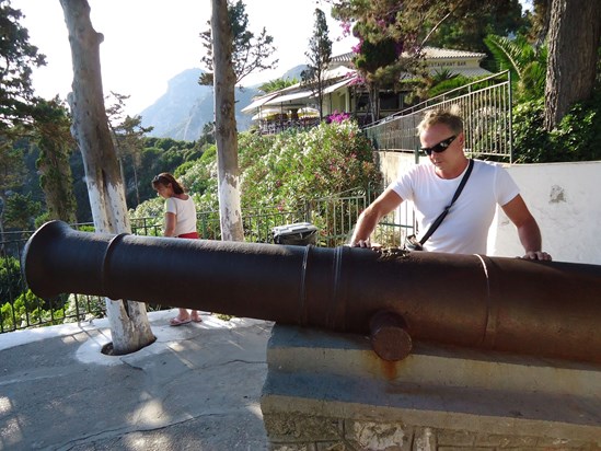 with the cannon (not a real one)