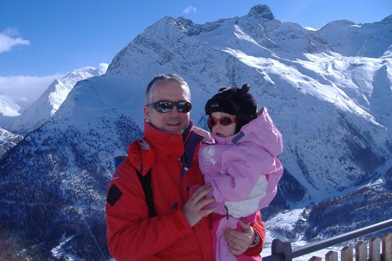 Daisy and Ross at the top of mountain in Saas Fee on our first time there.