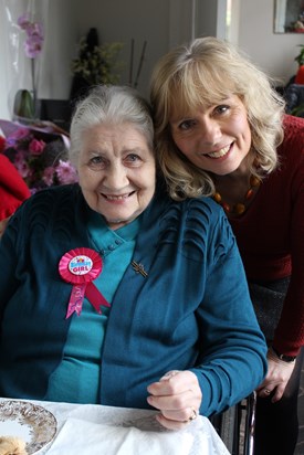 Mum and daughter at the 90th birthday afternoon tea party. 
