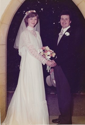 John and Judy on their Wedding Day. Hertfordshire, 1980