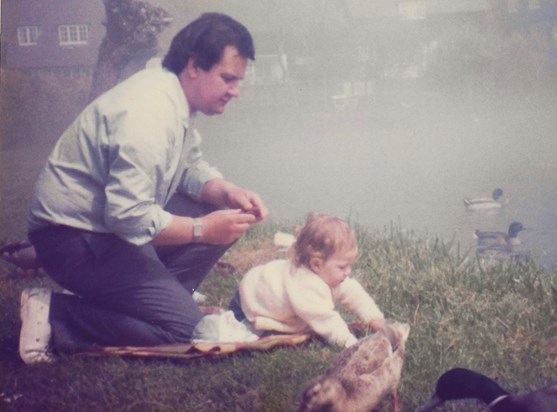 Feeding the ducks. John with his eldest, Spencer