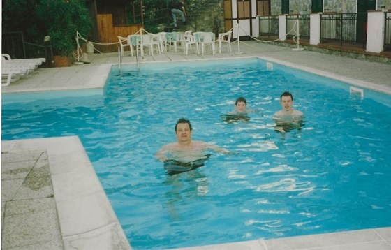 Making a splash.. John with his two boys, Spencer & Richard in Italy