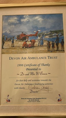 Betty worked as a volunteer for the Devon Air Ambulance for a number years and was awarded  a certificate for her assistance.   Theoin 1998. f201160e 996a 40e5 b5d5 4a6f06e60cf8