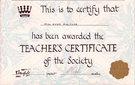 RSCDS Teacher's Certificate