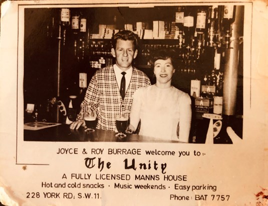 A flier from The Unity Tavern pub (late 1960's)