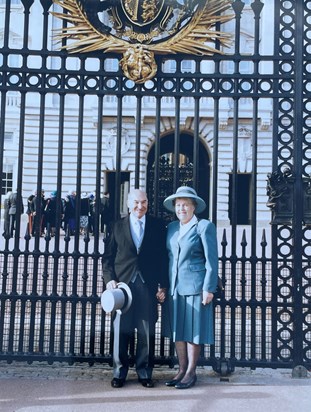 Norman with his wife Beryl outside Buckingham Palace  