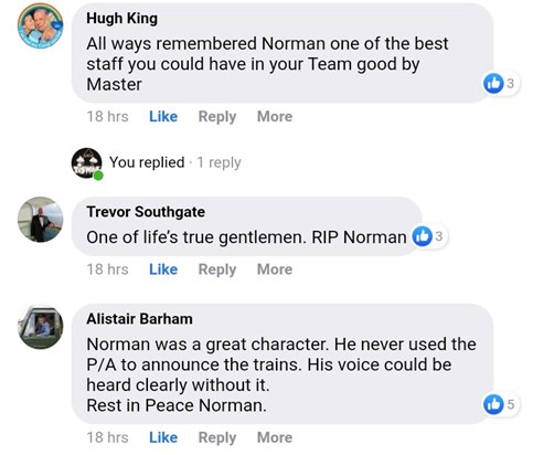 Just a few of the comments posted on Facebook reacting to Norman's passing...