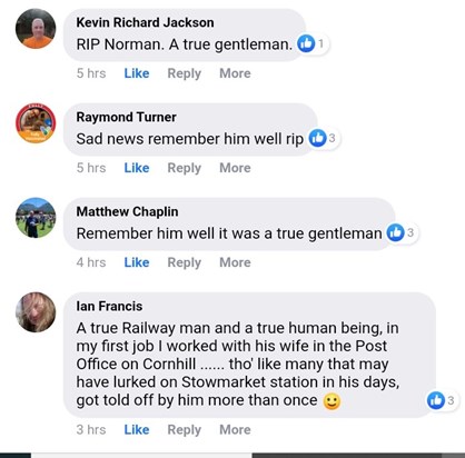 Just a few of the comments posted on Facebook reacting to Norman's passing...