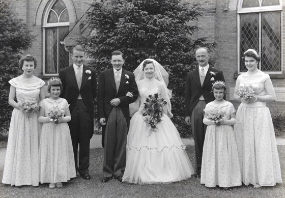 Anne (on far right) as bridesmaid at Nova's wedding 1956