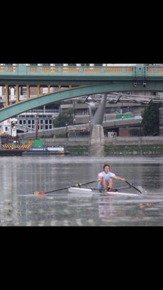 Charlie in the sculling boat