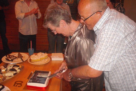 Bill and Margaret cutting cake on 50th Anniversary 2010