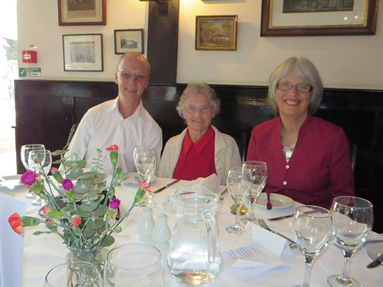 Derek, Joyce and Pauline at Brickwall Hotel for 90th in 2013