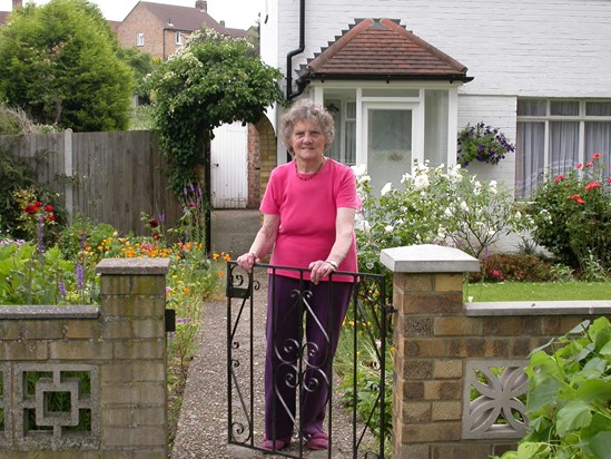Joyce in the garden of her much loved home in Erith