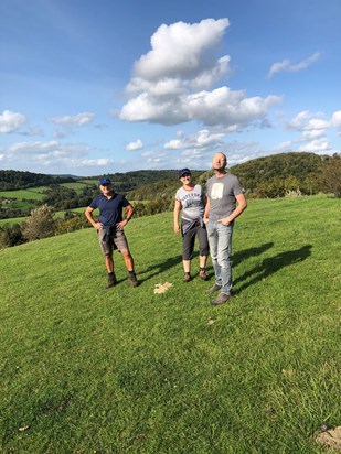 One of our many walks with Emily,Rob and Simon - Swifts Hill, Slad 