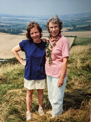 Mum and Hazel on Ivinghoe Beacon, August 92