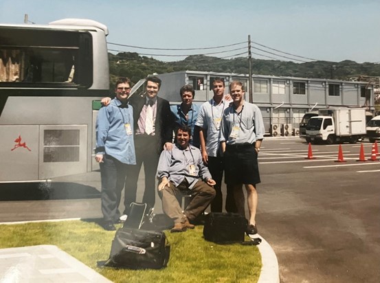 Japan 2002: JD backed by Danny Fullbrook, Rob Shepherd, Steve Howard, Shaun Custis, Glenn Moore.