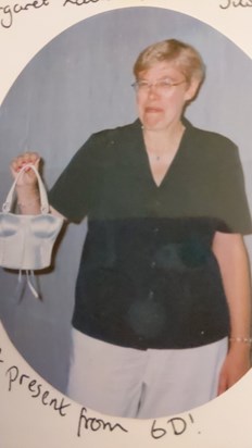 July 2004- Margaret's retirement and end of Ambleside school. I shared a year 6 class with her that year and this handbag was the present they chose for her. She thought it was hilarious!