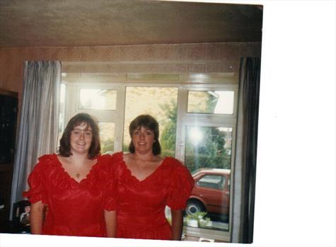 mandy and theresa in our brides maids dresses for patties but never worn them in the end