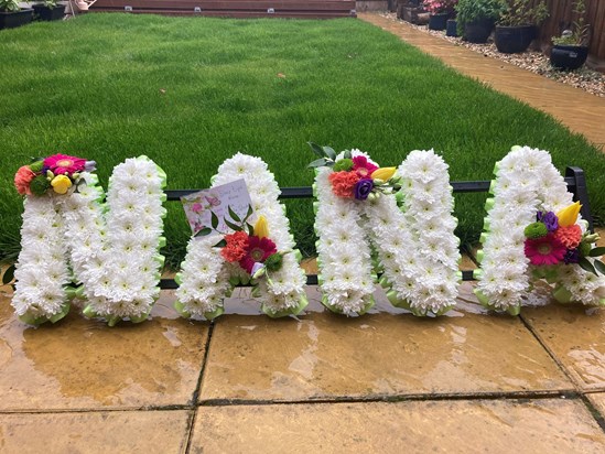 Floral tribute from Melita, Natalie, Stephen and James