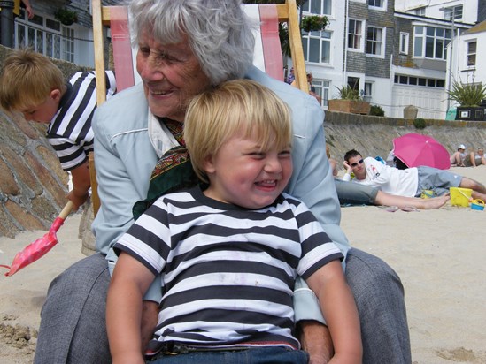 Enjoying a giggle with great grandson