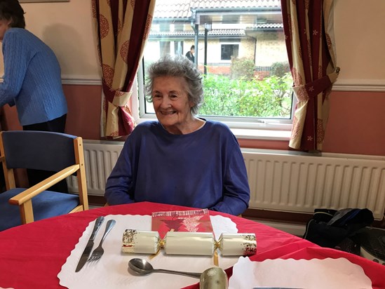 Shirley enjoying Christmas Dinner at the Care Home