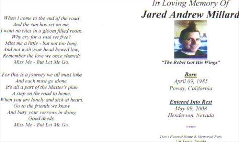 Jared's Memorial Card..2008